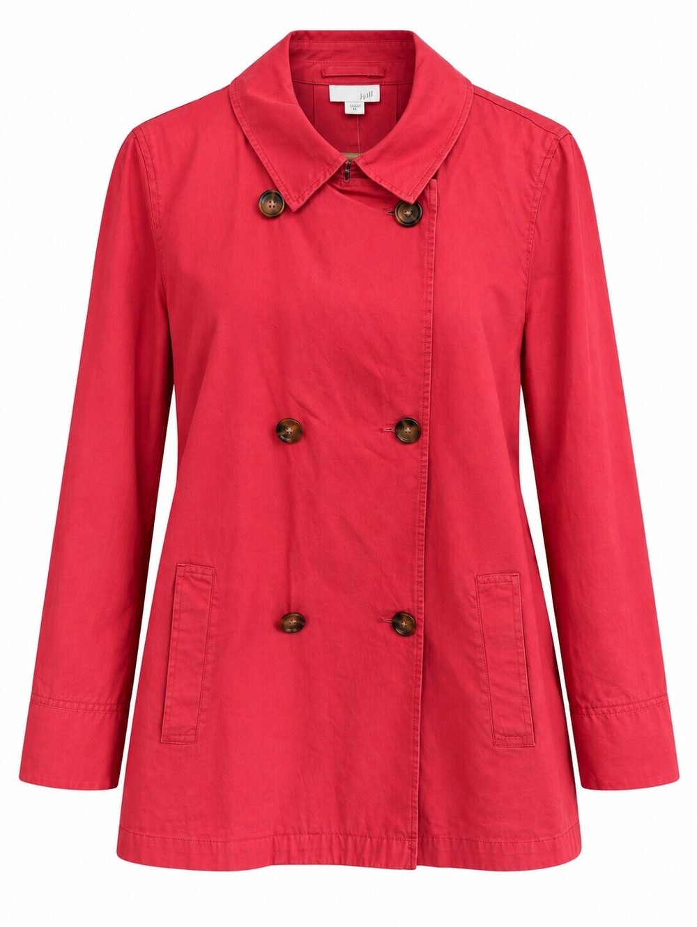 J.Jill Red Cotton Double-Breasted Preppy Trench Coat Jacket M